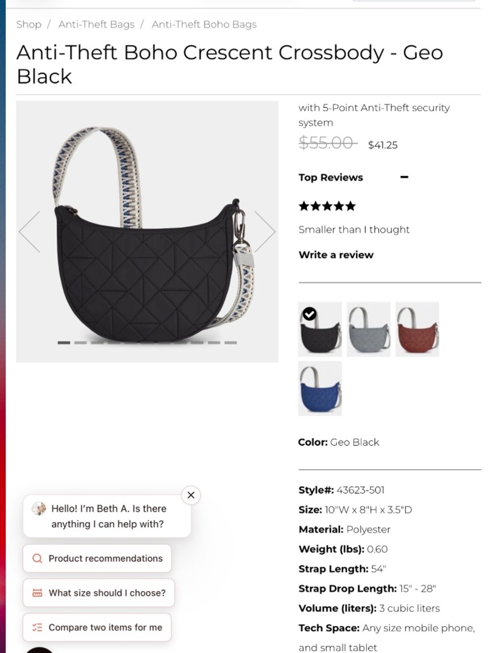 Travelon Boho Cresent Crossbody - Picture 12 of 14